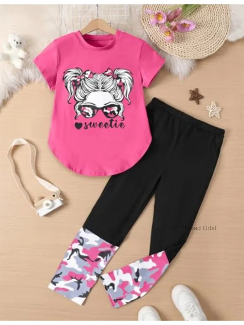 Girls 2-Piece Short Sleeve Top & Camo Leggings Set